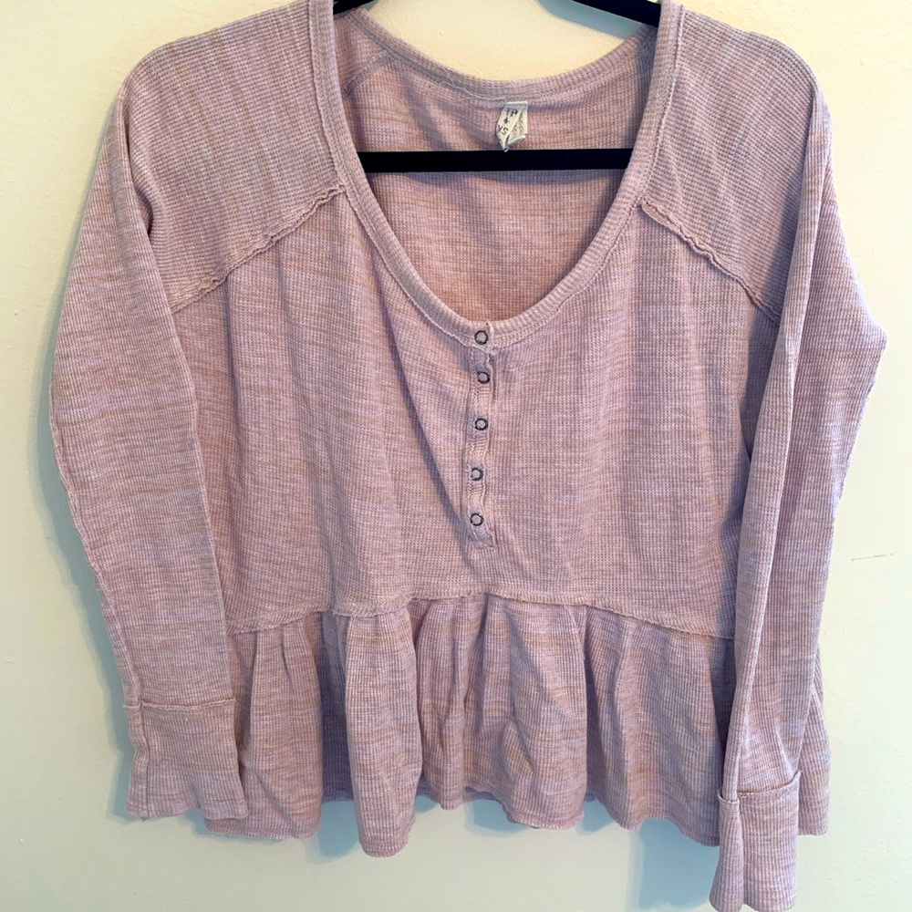 We the free coastline pink thermal henley peplum top